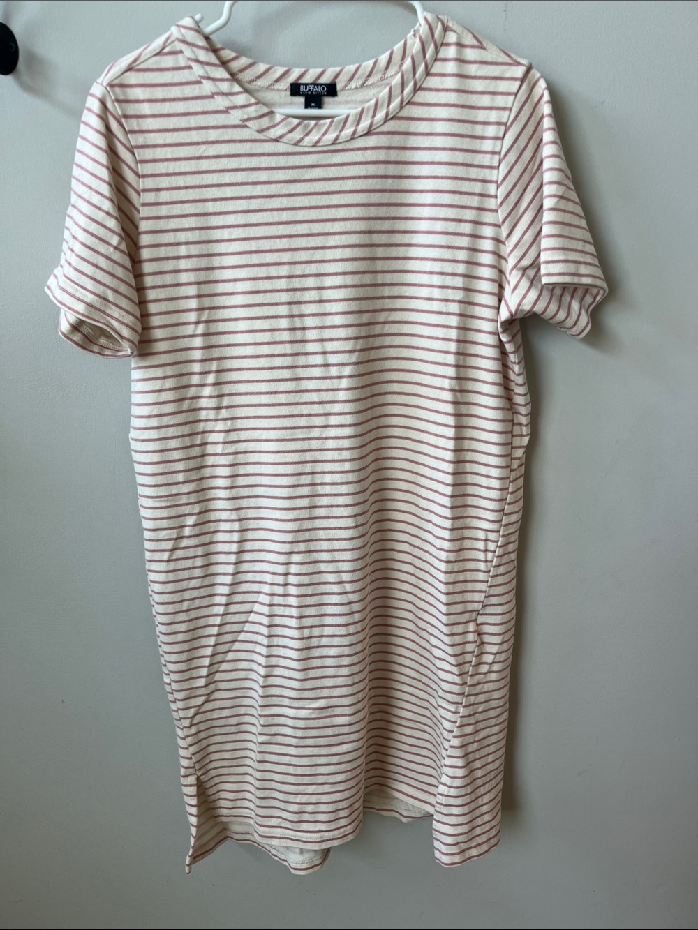 Buffalo David Bitton Cream and Pink Striped Short-Sleeve T-shirt Dress